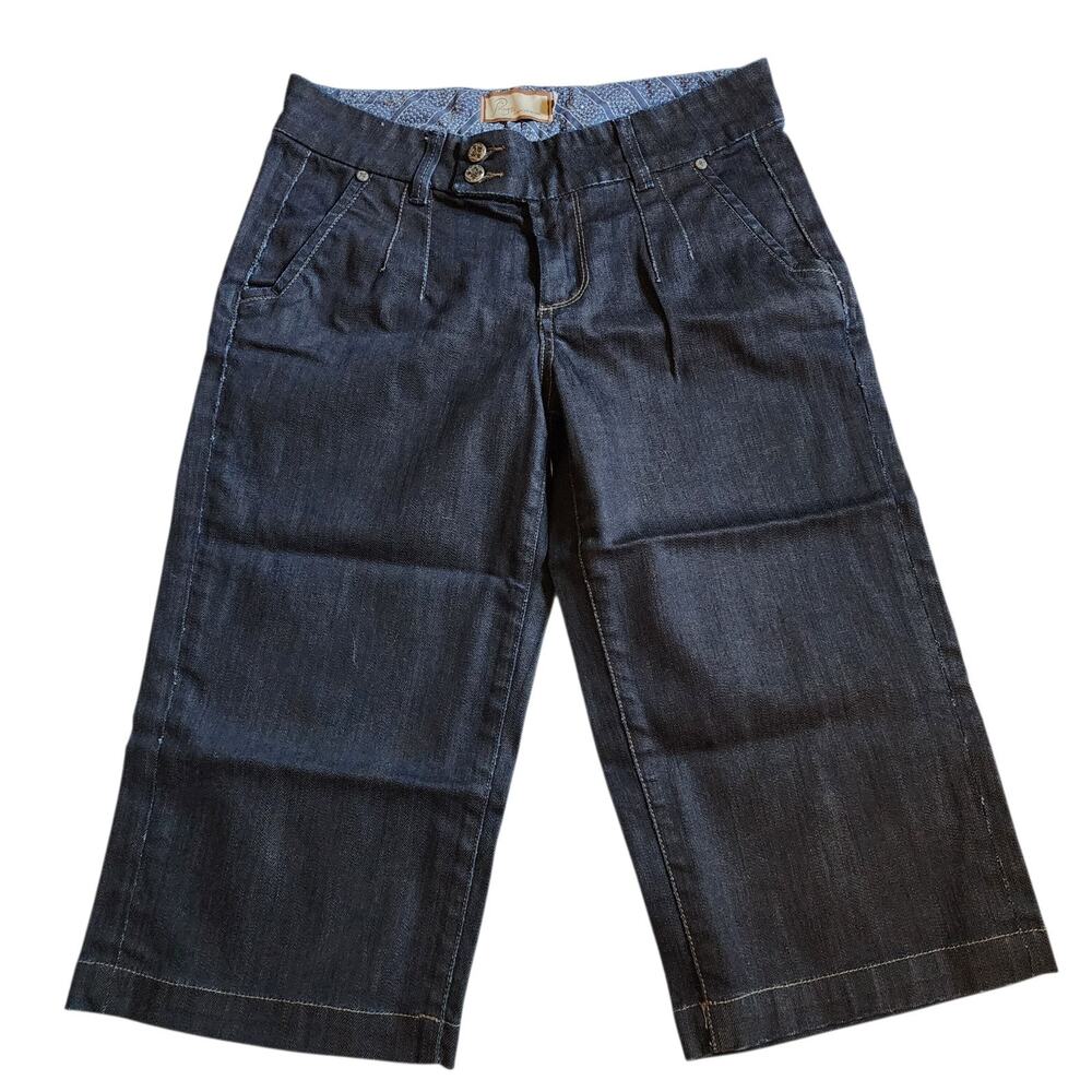 Paige Townsend Womens Pedal Pushers Capri Jean Shorts Size 28 Blue Pleated Low